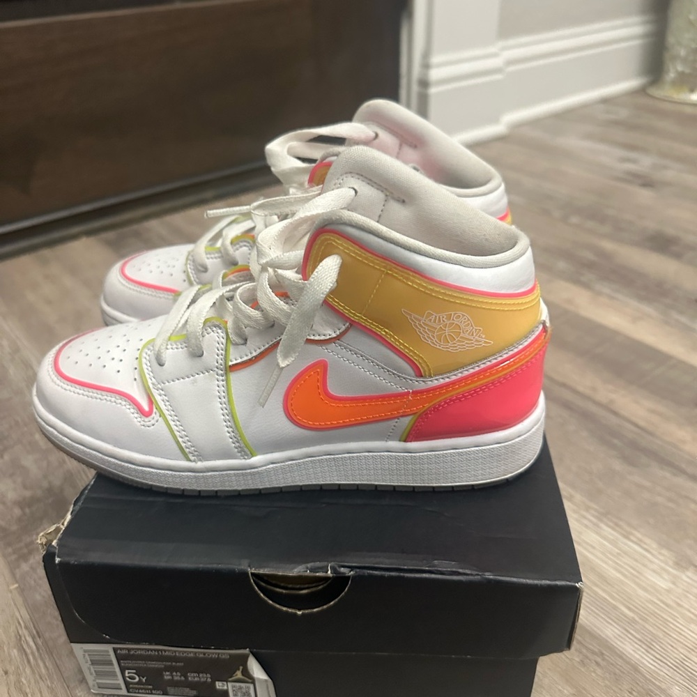Jordan 1 White and Neon High-Top Sneakers